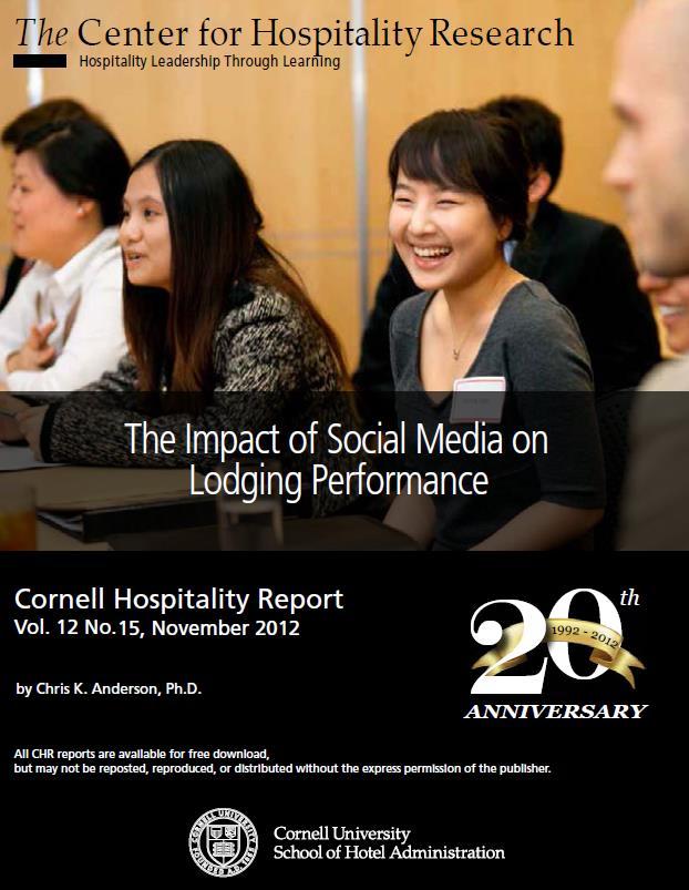 The impact of Social Media on Lodging performance Transactional data from Travelocity illustrate that if a hotel increases its review scores by 1 point on a 5 point scale (e.