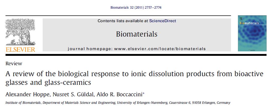Number of publications Bioactive glasses as carrier / delivery platform for therapeutic ions Use of bioactive glasses as vehicle for controlled delivery of ions that act on cellular behaviour (Zn,