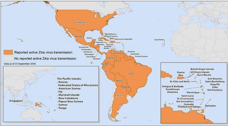 Countries & territories with active Zika