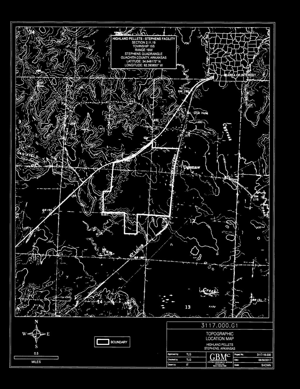 TOPOGRAPHIC LOCATION MAP HIGHLAND PELLETS STEPHENS, ARKANSAS Projec< No :