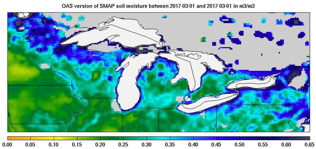 Waterbody Correction Example: The Great Lakes Improved waterbody correction Observations: Current standard product Narrower near-saturation soil moisture bands around open water bodies (OWB) in XP