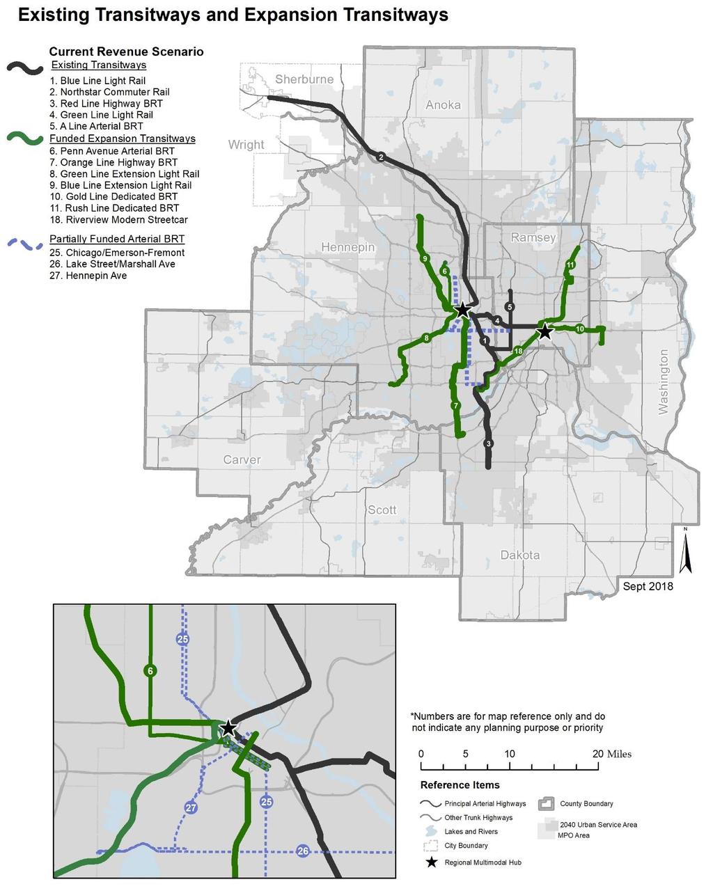 Revised Figure 6-8: Map of Existing Transitways and Current Revenue Scenario Expansion Transitways
