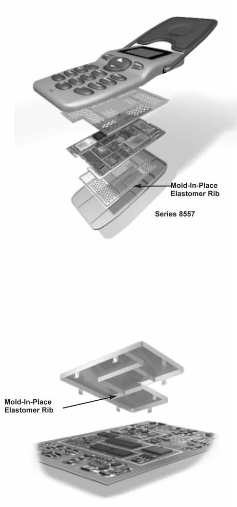 MOLD-IN-PLACE PRINTED CIRCUIT BOARD SHIELDING SPECIALTY PRODUCTS Laird Technologies introduces its Series #8557 mold-in-place capabilities for printed circuit board shielding applications.