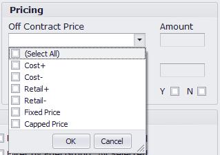 Off-Contract Price Criteria Click the drop-down arrow to see the list of price code choices and check the relevant codes.