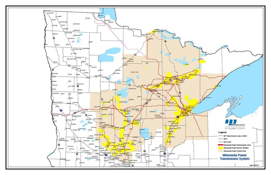 4.4. Map of Applicant s System or Load Center to be Served FIGURE 4.4 Minnesota Power System and Load Center to be Served 4.5.