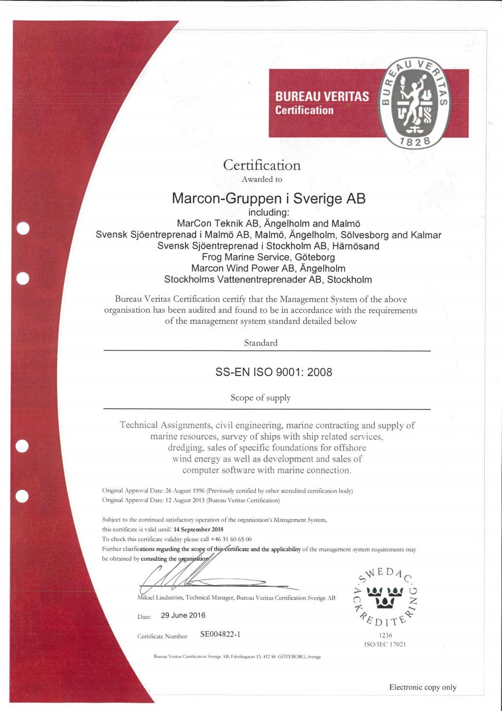Appendix 2: Copy of ISO certificate, issued