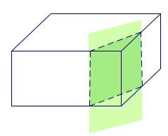 A plane intersects a rectangular prism as shown. Describe the cross-section.