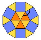 13) A stained glass window has been designed in the pattern shown using regular polygons. Find the measure of the marked angle.