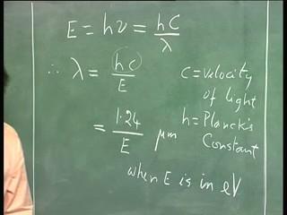 (Refer Slide Time: 05:36) E is h mu where mu is the frequency, h is the famous law you cannot forget Planck s constant that is at h into v velocity of light, to avoid confusion I am putting C divided