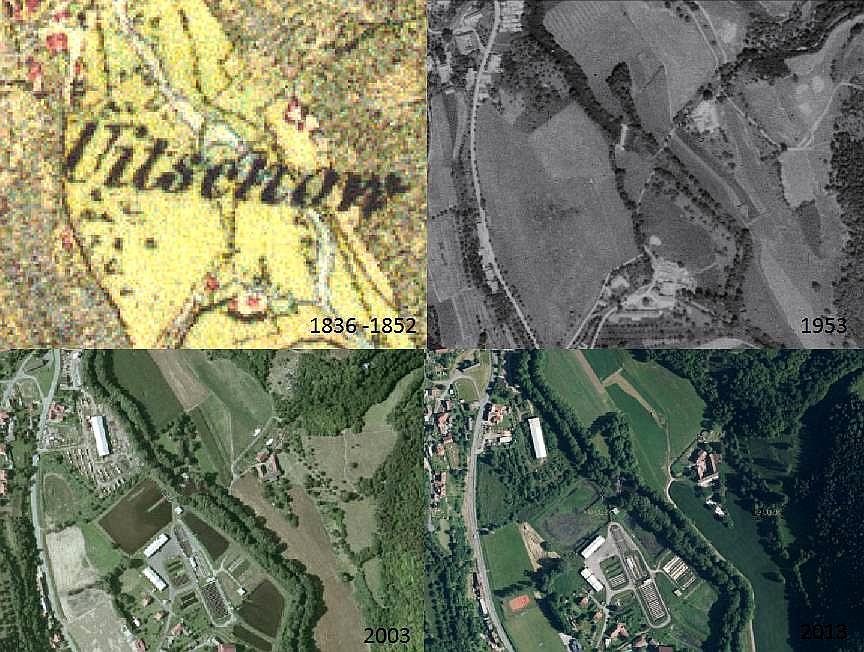 Fig 3. Comparison of aerial shots and map from the second military mapping in area of interest. Source: www.mapy.cz, www.cuzk.cz Fig 4. The area of interest in 2010.