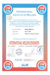- associated member International Welding Engineers according to IIW, International Welding Inspector according to IIW