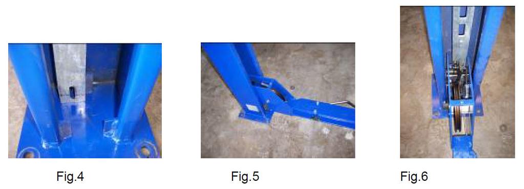 3. Installing the columns with cross bars: A. Before proceeding, double check measurements and make certain that the bases of each column are square and aligned with the chalk line. B. C. D. E.