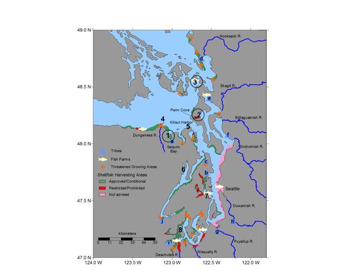 American Gold (PA) 5. Pt Townsend marine science center 6. Coast Seafoods 7. NOAA Manchester 8. Taylor Shellfish Will DA closures mimic this pattern?