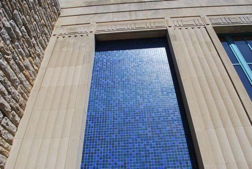 Fig. 74 West Elevation detail view of blue exterior tiles.
