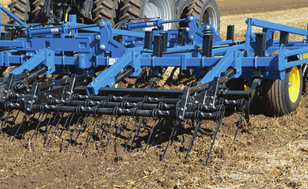 ACHIEVE PRECISE DEPTH CONTR FINISHING ATTACHMENTS 6 4-Row Coil Tine The 4-row coil tine harrow features 7/16 x 18 tines on 2 centers.