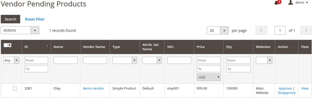 1.1.3. Vendor Product Vendor products can be found in the Marketplace > Vendor Products Menu.