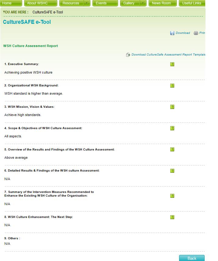 System displays the WSH Culture Assessment Report as shown in Figure 59.