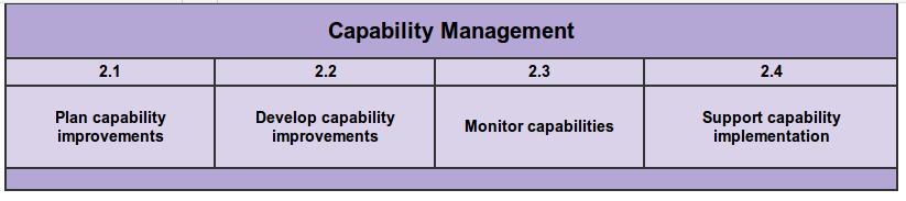 GAMSO: Capability management These activities support the development and monitoring of the capabilities that underpin an organisation's ability to conduct its business.