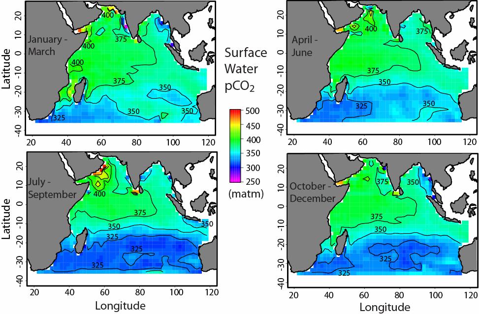 Surface pco 2 Patterns based on WOCE/JGOFS Cruises Surface waters can be fit with empirical