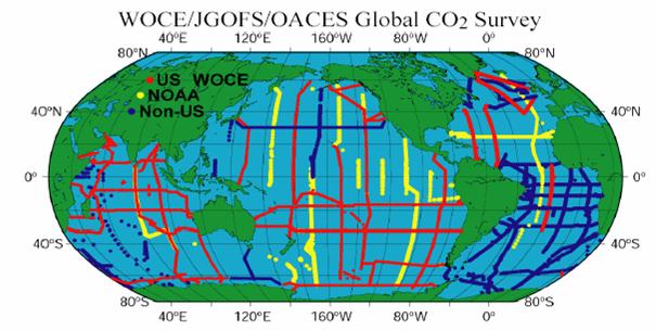 The Most Comprehensive Look at Carbon Distributions Occurred in the 1990s as part of the WOCE/JGOFS/OACES Global Survey.