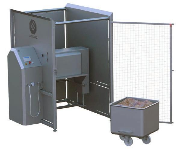 Trolley tumbler The complete answer to the tumbling, marinating and/or mixing need for whole meat products such as poultry, ham stop- and silversides, pork loins, minced products of meat, fish,