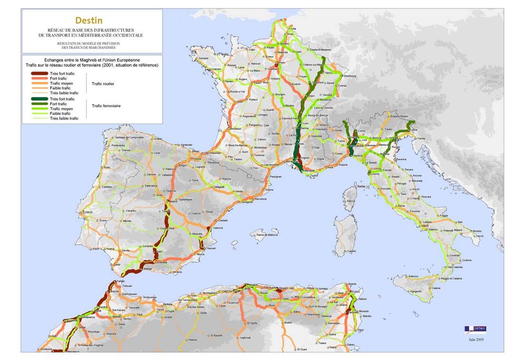 Example of presentation of results: Assignment of freight traffic between the EU and the Maghreb to road and rail networks base year Source: DESTIN model Validating the results: As far as possible,