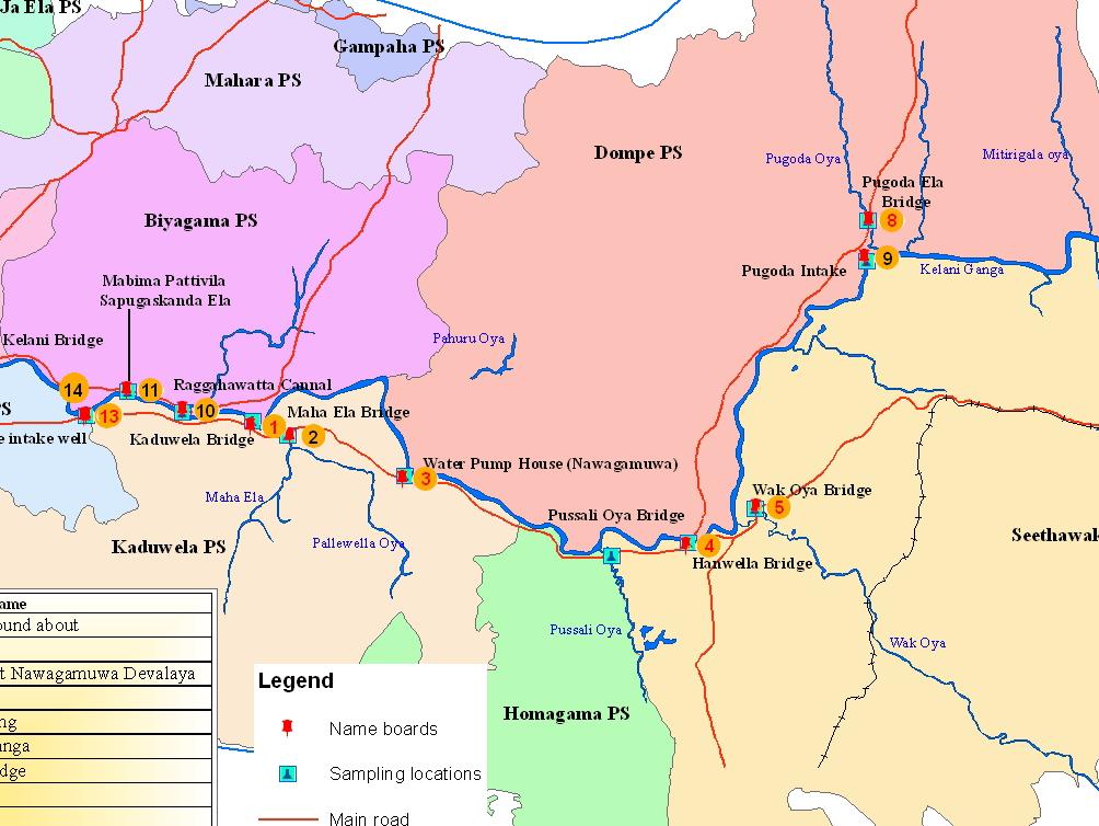 Factories located in Kelani River basin (monitored by the CEA) Coca cola Beverages ( Kaduwela) Ceylon Leather Products ( Mattakkuliya ) Ceylon Cold Stores - Beverages (Ranala) Sapugaskanda Power