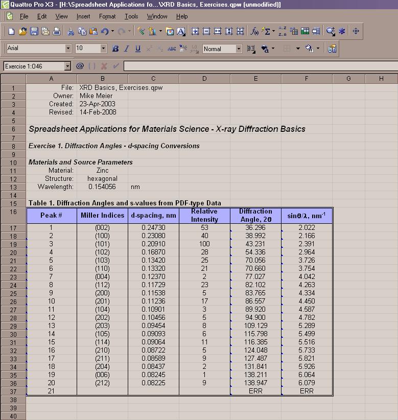Figure 6 This screen shot of exercise 1 shows the typical layout that will work for all of the exercises in this module. calculation is optional.