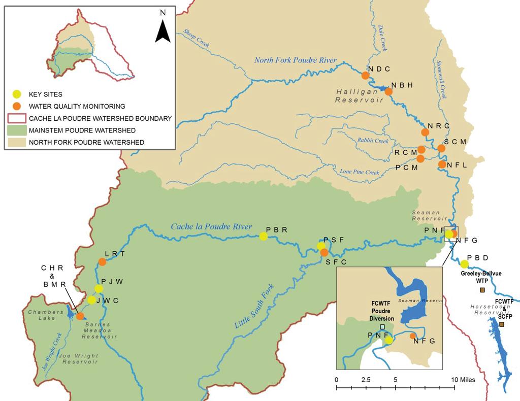 conditions above and below major tributaries and near water supply intake structures (Figure 1).