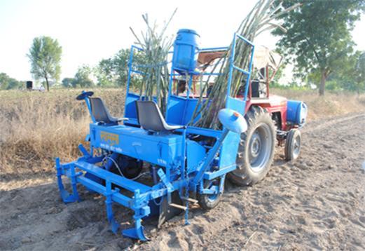 Plate 4: Sugarcane cutter cum planter for mechanized sowing of sugarcane. 3. Interculture in sugarcane The sugarcane yield is heavily impacted by weeds in the field.