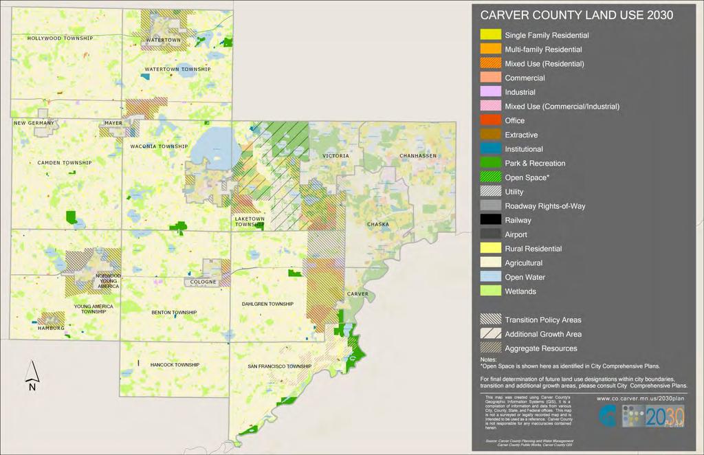 Future development The Carver County 2030 Comprehensive Plan notes Cities and Townships of Carver County are planning for tremendous growth.