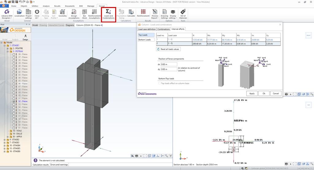 Efforts on Columns In the case of columns, the top and bottom torsors obtained after the FEM calculation in Advance Design are transferred to Advance BIM