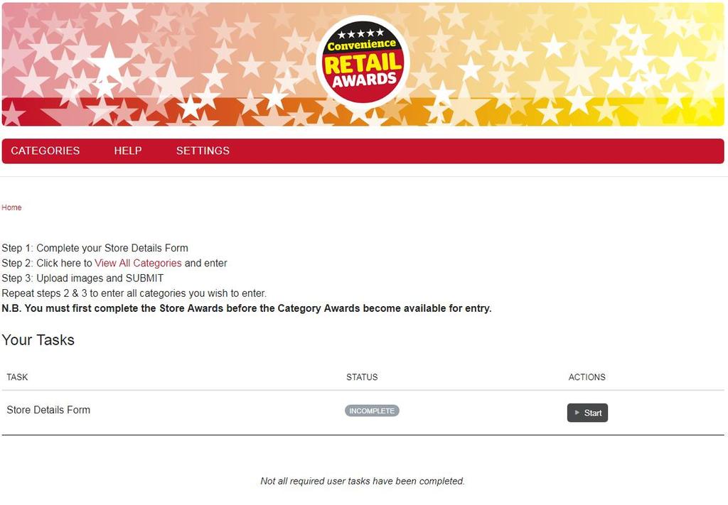 Completing your Store Award Step 1: You will now be on your account home page.