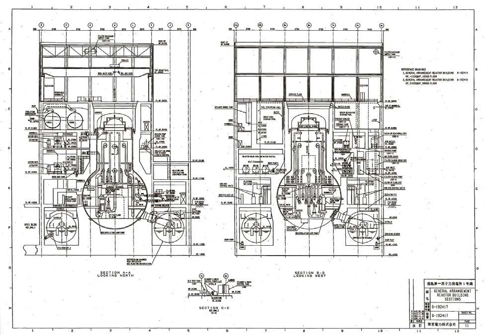 Fukushima Unit 1 General Arrangement Drawing Note the Isolation Condensers on Section A-A at 31 meters above