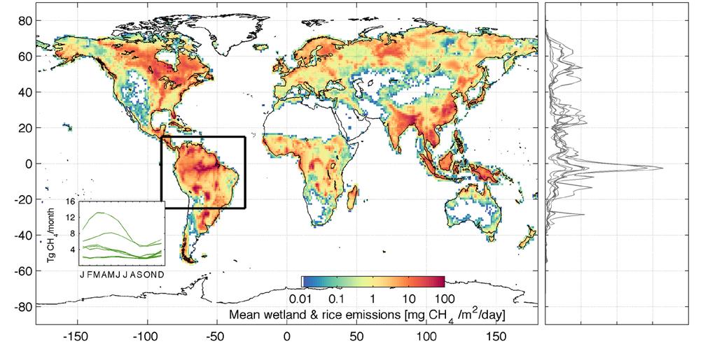 Wetland CH 4 emissions: 20-40% of global CH 4 budget WETCHIMP models 5 10 15 20 Tg CH 4 /yr Magnitude, timing and location of wetland CH 4 fluxes