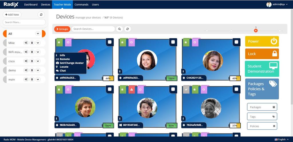 Interface adjusted to the mission Merging the advanced abilities of MDM with the SmartC lass pedagogic advantage, Radix has created an exclusively teacher-driven interface.