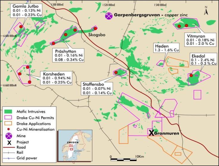 Projects in Scandinavia focus on nickel and copper and include nickel deposits at Espedalen in Norway, a new nickel-copper discovery at Granmuren in Sweden, and significant remaining mineralisation