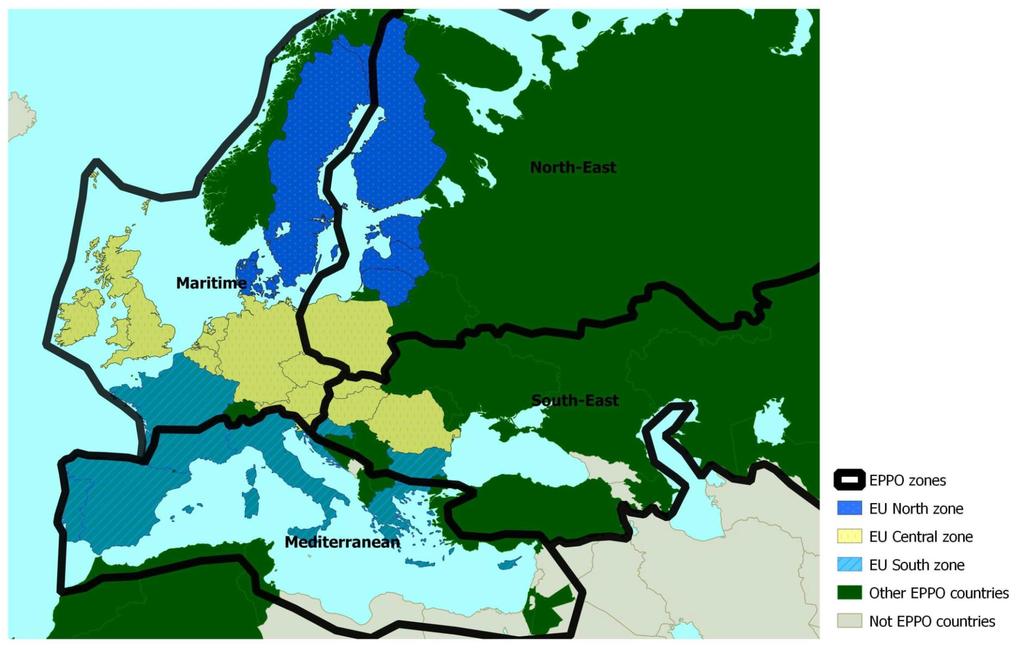 Europe 4 EPPO Climatic Zones, 3 EU Administration Zones According to Regulation EC
