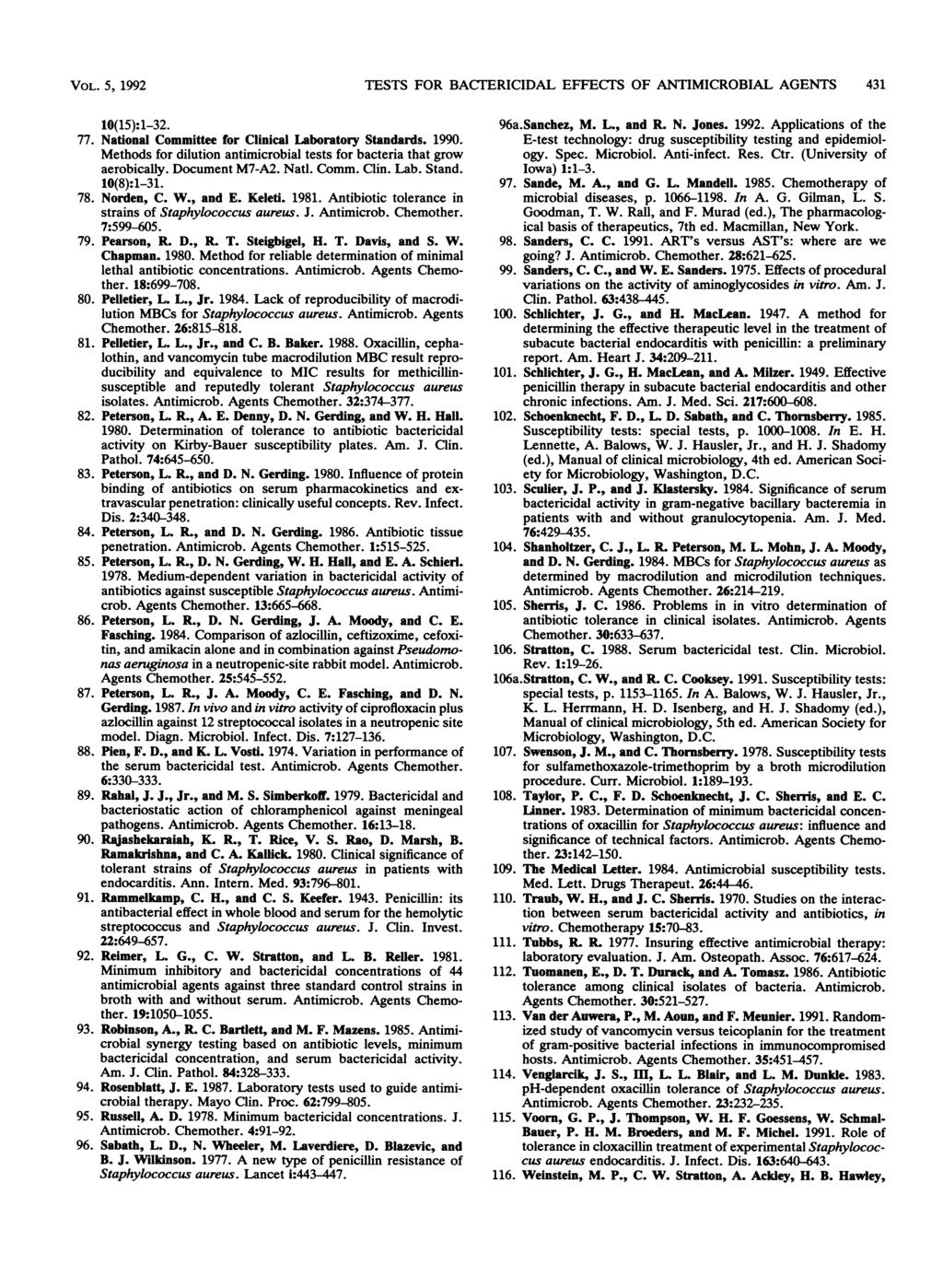 VOL. 5, 1992 TESTS FOR BACTERICIDAL EFFECTS OF ANTIMICROBIAL AGENTS 431 10(15):1-32. 77. National Committee for Clinical Laboratory Standards. 1990.