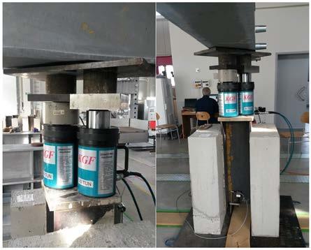 steel profile measured by induction position sensor WA 50 HBM. To generate the adequate loads, we used two parallel hydraulic cylinders with the capacity of 940 kn. The test procedure is given by EC4.