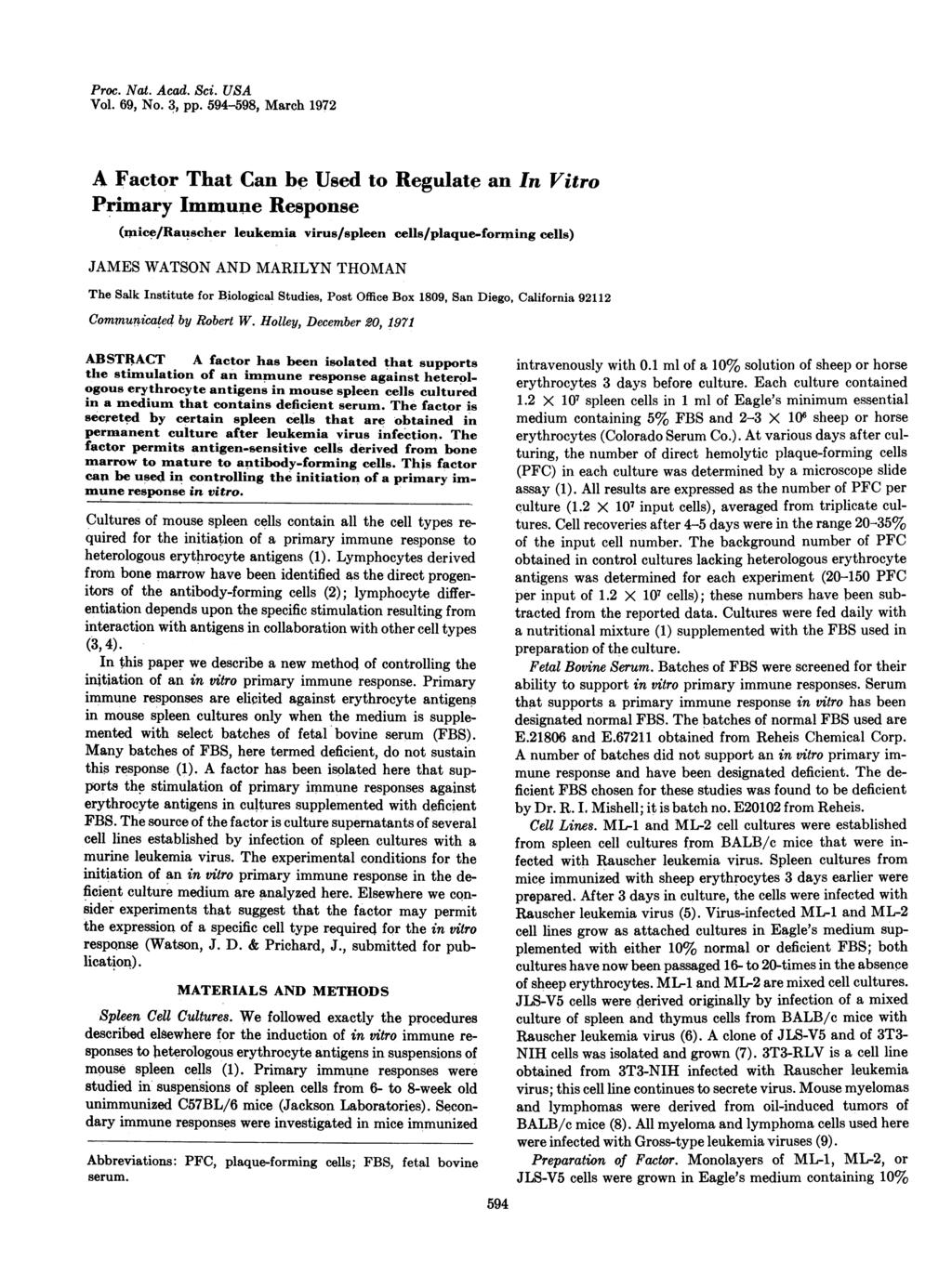Proc. Nat. Acad. Sci. USA Vol. 69, No. 3, pp.