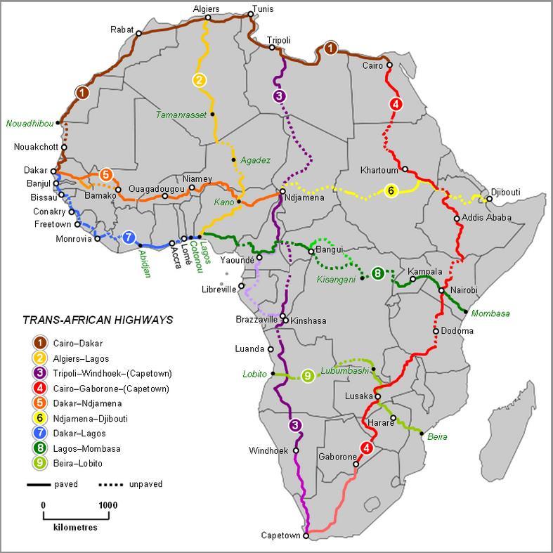 1) Introduction: Overview of transport corridors in Africa Typically sections of the Trans African Highways Linking