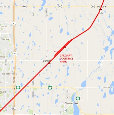 The facility is located just over 6 kilometres from the nearest major highway (Highway 201). The terminal was constructed parallel to an existing mainline.