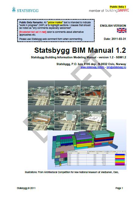 Statsbygg BIM Manual (NO) Key Features: The result of government initiative. Compulsory use for state projects.