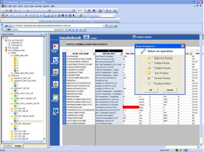 Recipe Management Tool Tree view recipe selection View Recipe parameters Excel