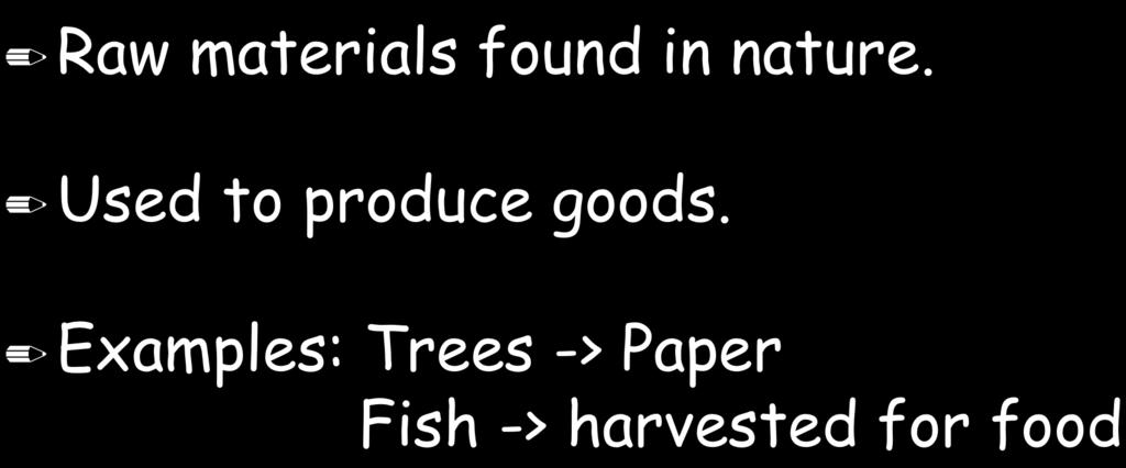 1. Natural Resources Raw materials found in nature.