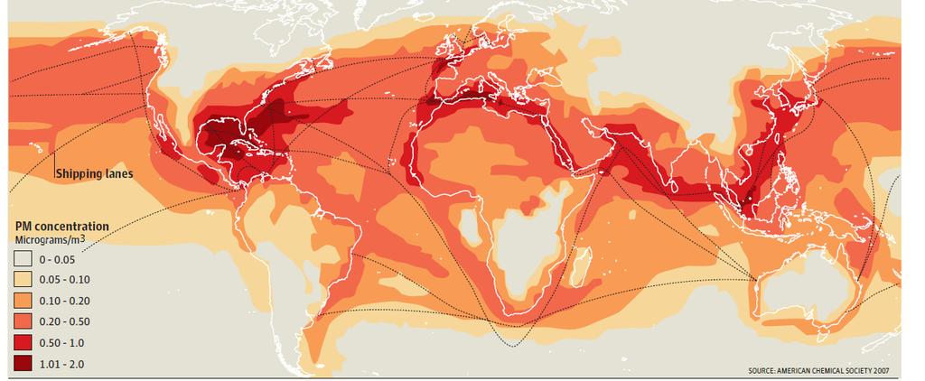Particulate Matter (PM) Pollution on Major Shipping Routes Shipping s global PM emissions cause up to 60,000