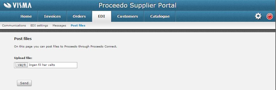 EDI Post files via EDI 9 Page 12 of 13 Under EDI >> Post Files you can as a supplier send files containing envelope if the parameters are