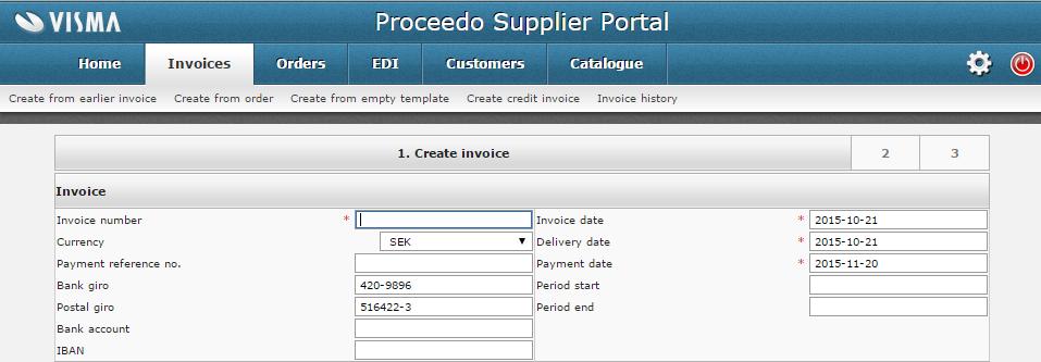 9 Page 3 of 13 Invoice information The invoices that are created in Proceedo Supplier Center consist of billing information, customer information, vendor information, line information, total tax and