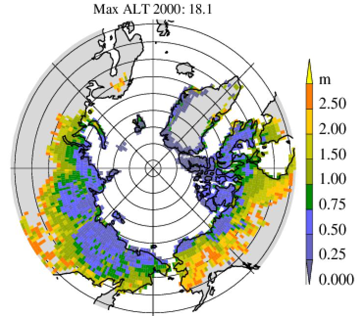 CLM4.5 CRUNCEP Permafrost Distribution ~15-16